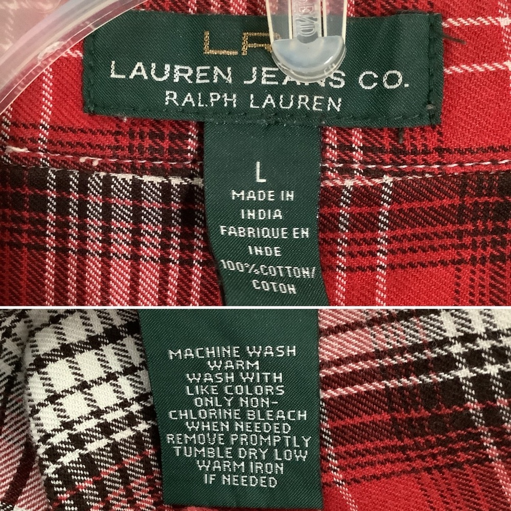 LAUREN RL Cotton Button Up Shirt L Plaid Lightweight Preppy Equestrian Spring - Picture 6 of 12